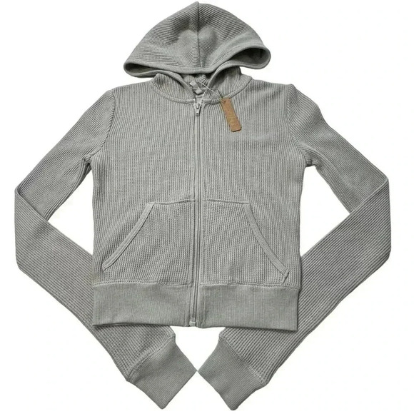 SKIMS Waffle Knit Zip Up Hoodie Talc XXS - Picture 1 of 12